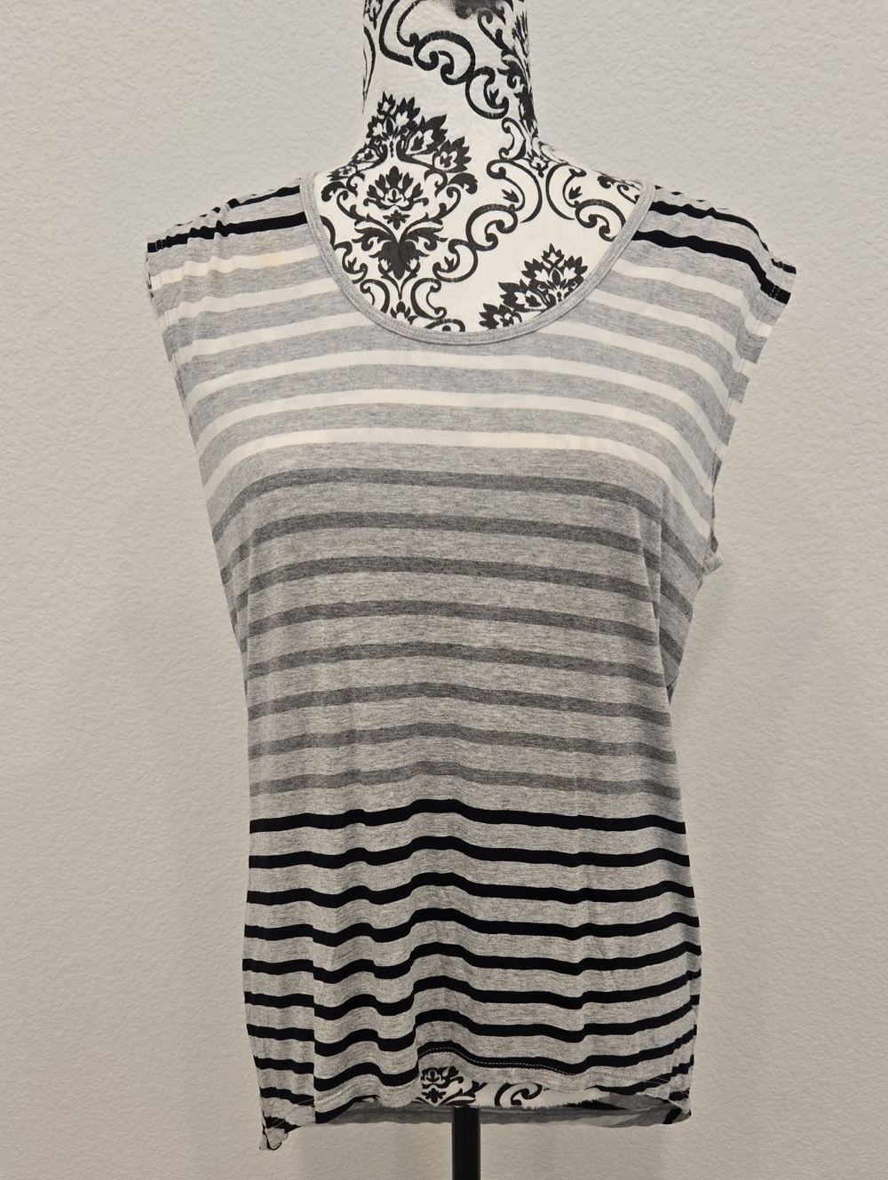 Sleeveless Gray & White Striped Hi-Lo Women's Tank Top